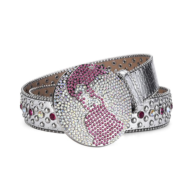 Diamond Round Buckle Rhinestone Belt Women'S Hip Hop Punk Style Belt Men'S And Women'S Personalized Belt