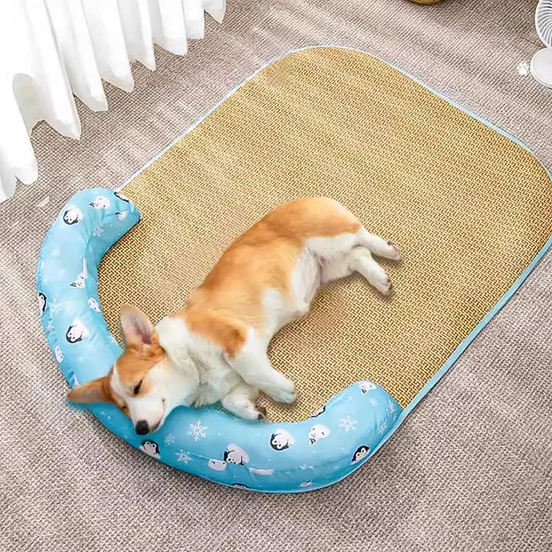 Dog Sleeping Mat with Neck Support Anti-Slip Breathable Summer Cooling Small Cat Pet Bed Mat Puppy Kennel Pet Accessories New