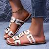 Fashion 2025 Round Headed Leather Ladies' Sandals Flat Casual Beach Shoes Comfortable Footwear with Metal Decoration Fashion Women Shoes