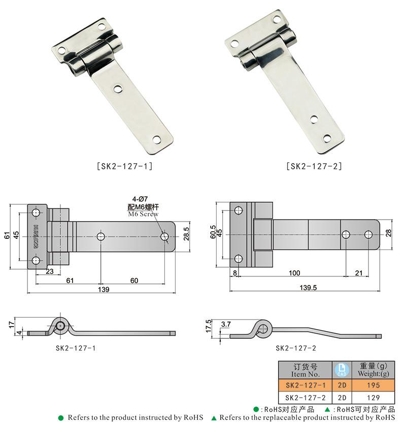 SK2-127 Stainless Steel 304 Exposed Hinge Polished Iron for Marine Electrical Industrial Automation Equipment Box Carton Packing