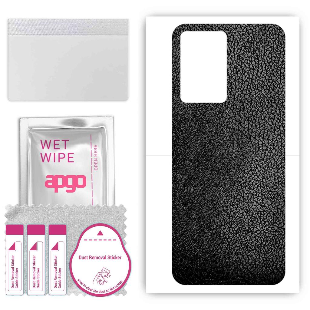 apgo Protective Skin Sticker for the back compatible with Oppo A77s, Wrap Film, Foil, Vinyl - Pattern Black Leather