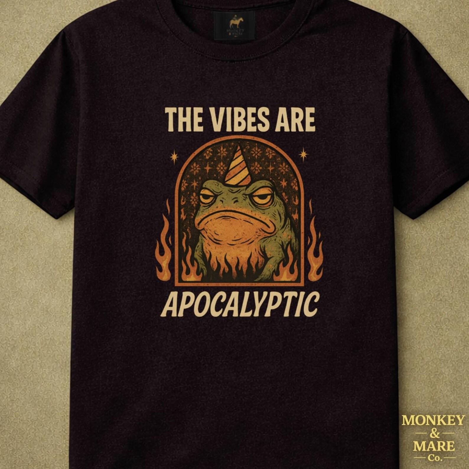 Grumpy Party Frog Shirt, The Vibes Are Apocalyptic, Retro Frog Humor, Dark Humor Chaos Tee, Graphic Tee 4XL
