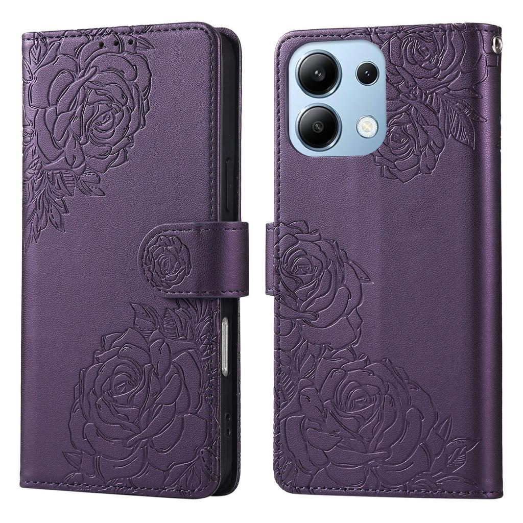 Pro Xiaomi Redmi Note 13 4G Pouzdro Růžový Květ PU Kůže Peněženka Kryt na Telefon se 3 Sloty na Karty