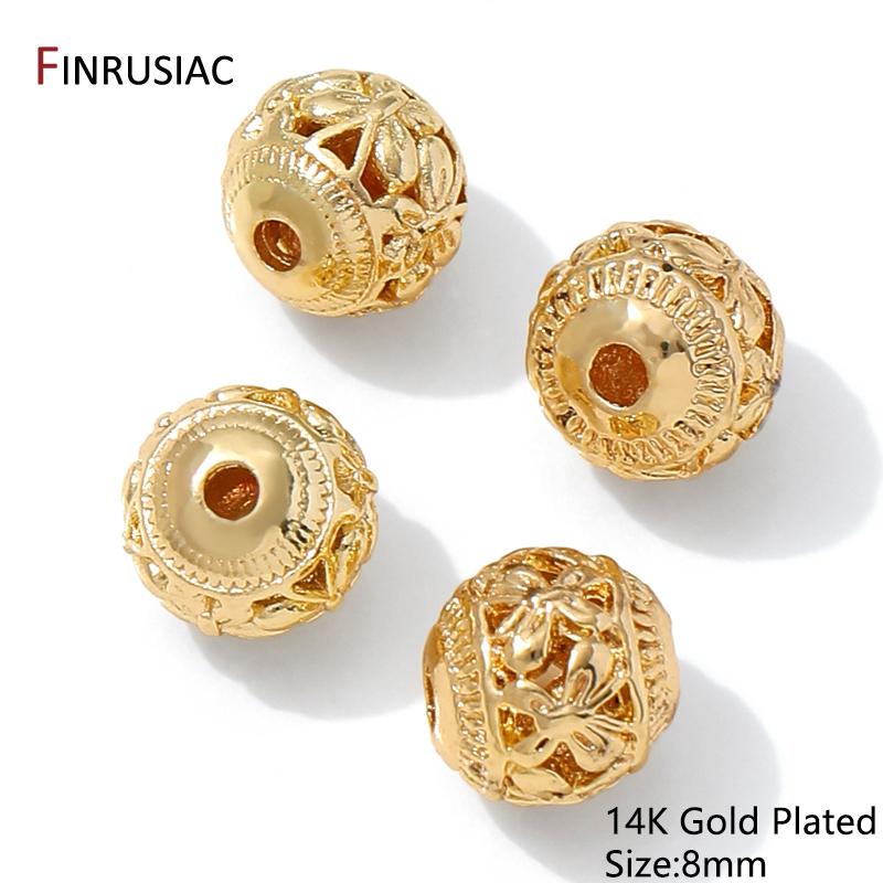14K Gold Plated Brass Hollow Lantern Round Spacer Beads,Separator For Beads,DIY Bracelet Necklace Making Accessories 3 pieces