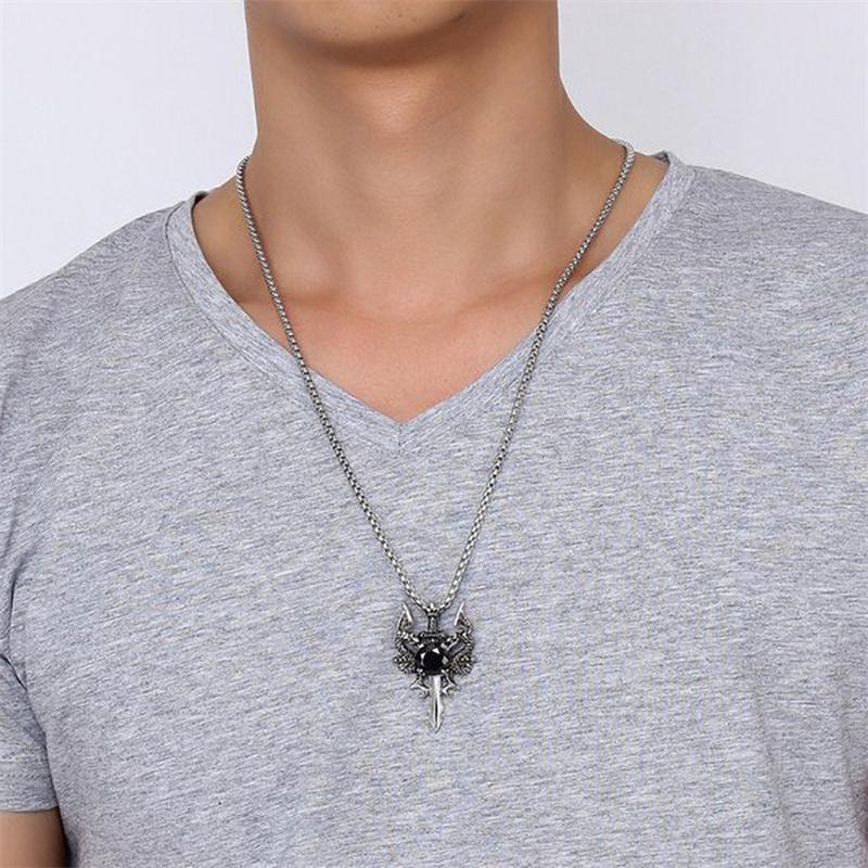Gothic Retro Rhinestone Cross Dragon Sword Pendant ins Hip-Hop Men's Fashion Personality Versatile Necklace Jewelry Accessories