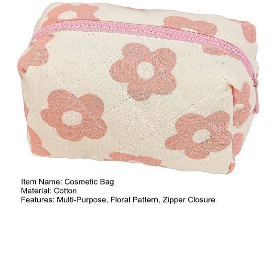 Girls Quilted Cosmetic Bag Makeup Floral Soft Pencil Brush Organizer Case Zippered Cosmetic Pouch for Women
