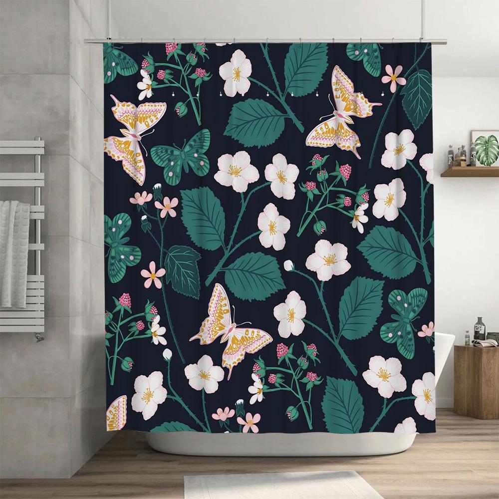 Pink Butterfly Floral Shower Curtain Bathroom Decor Home Decor Soft Waterproof Fabric Shower curtain for bathtub bathroom access