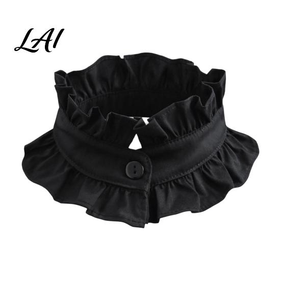 Collared Accessory for Women French Style Ruffled Fake Collar Women Retro Detachable with Sweaters Button Cotton Pleated Dickey Cuffs And