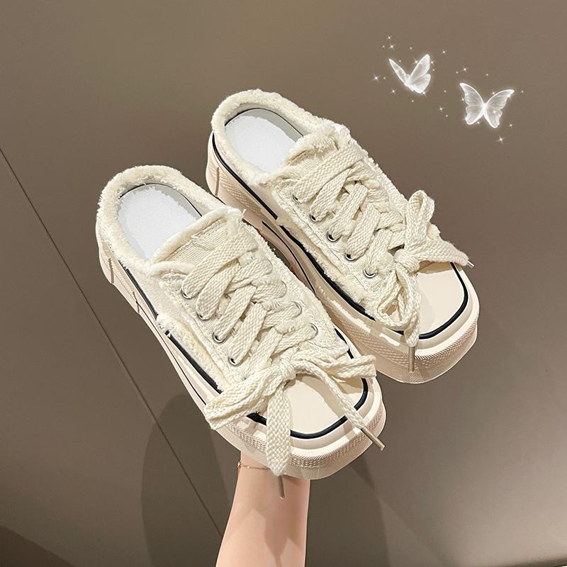 Women Canvas Slippers Spring Autumn New Heelless Casual Women Vulcanized Thick Sole Half Slippers