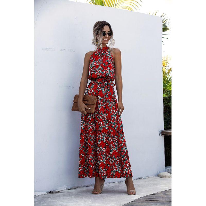 

2023 Платье на шейном ремешке с принтом «Волна в горошек», платье с завязками Red Print M