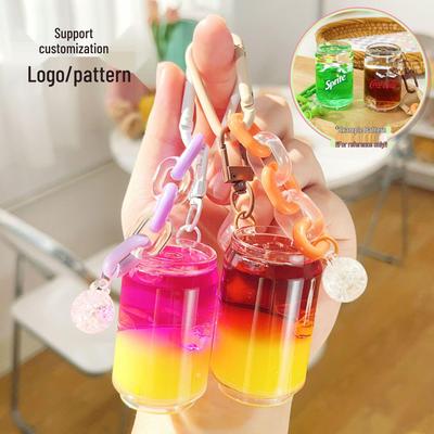 Acrylic Gradient Flowing Sand Soda Bottle Keychain Pendant