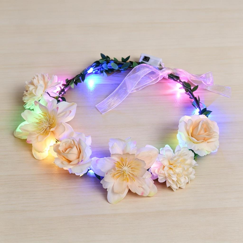 Mori Style Glowing Flower Crown: Fairy Headband for Children & Adults - Perfect for Festivals & Night Markets