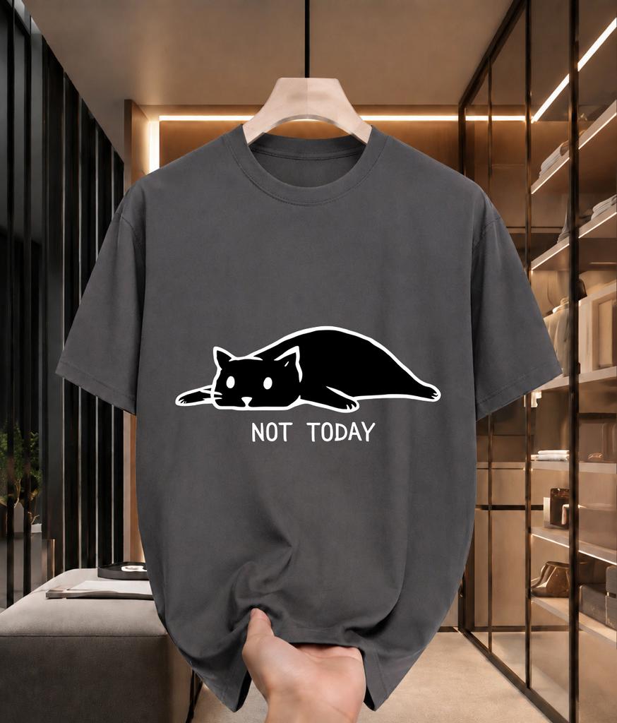 2026 New Cotton Tshirt Not Today Lazy Cat Funny Print Casual Fashion Short Sleeve Tee