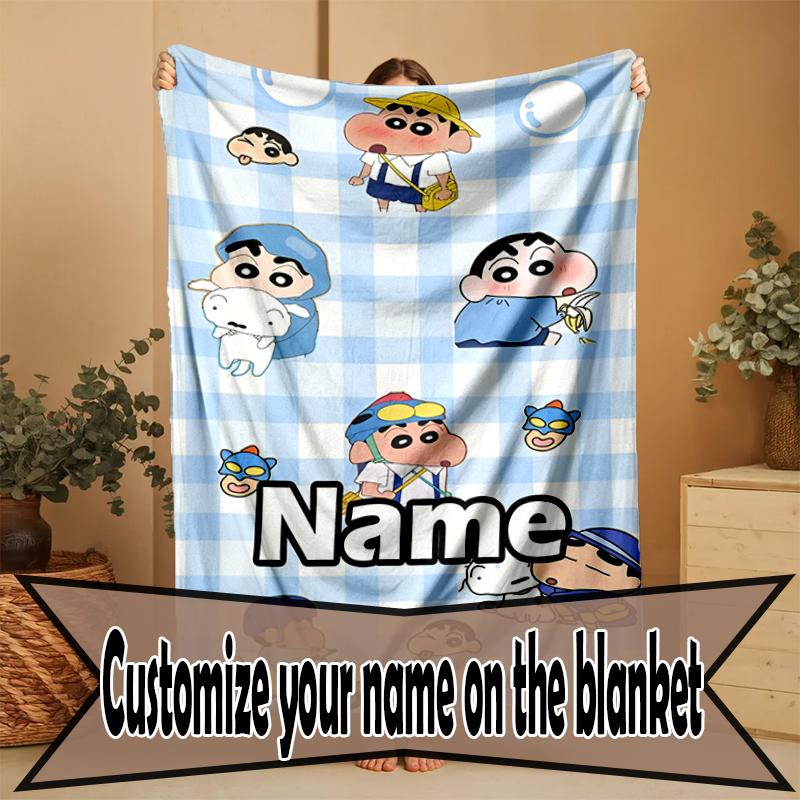 Custom Name Personalized Crayon Shin Print Blanket, Home Decor, Bedroom, Sofa, Camping, Couch, Gifts for Birthday Christmas