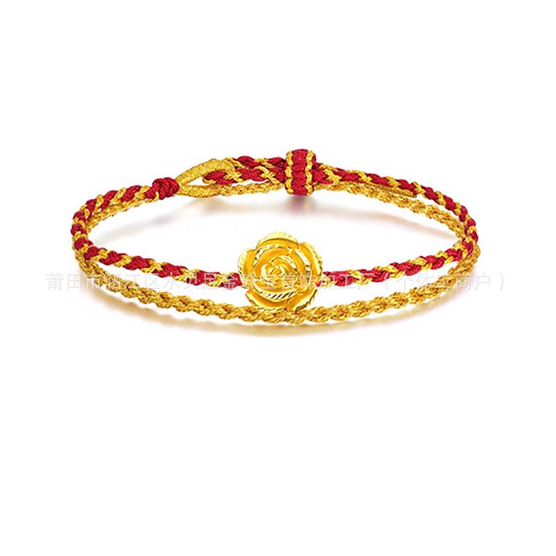 999 Pure Gold Women's Red String Horse Bracelet with Luck Bead