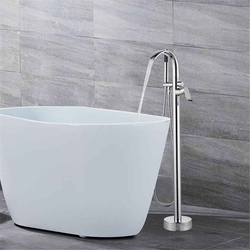 Tuqiu Gold Bathtub Faucet Set Floor Decked Brass Black Waterfall Bathtub Mixer Morden Style Bathroom Taps