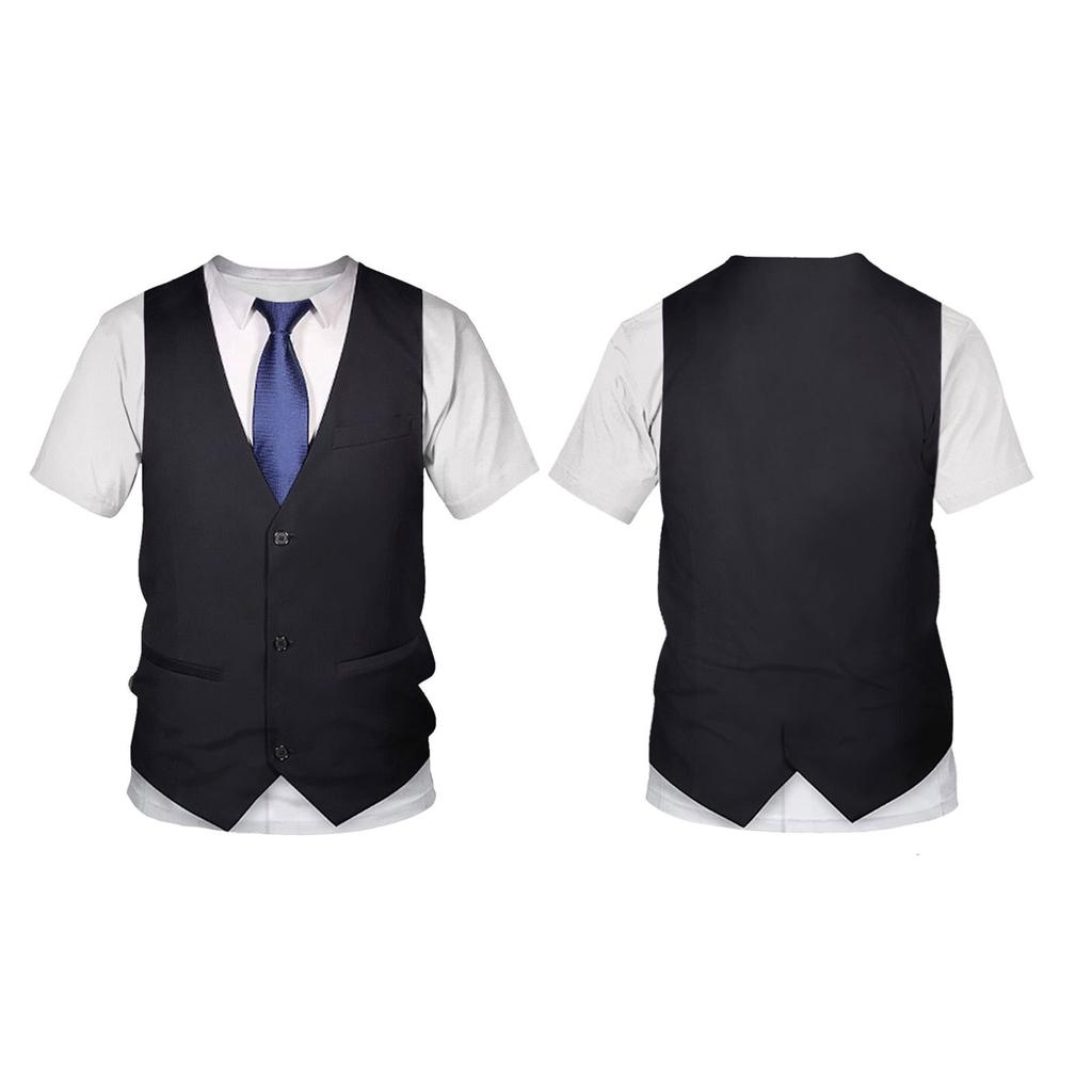 Summer Fashion Funny Fake Suit Men's T Shirt Tuxedo Printed Tee Shirts Male Short Sleeve T-shirts