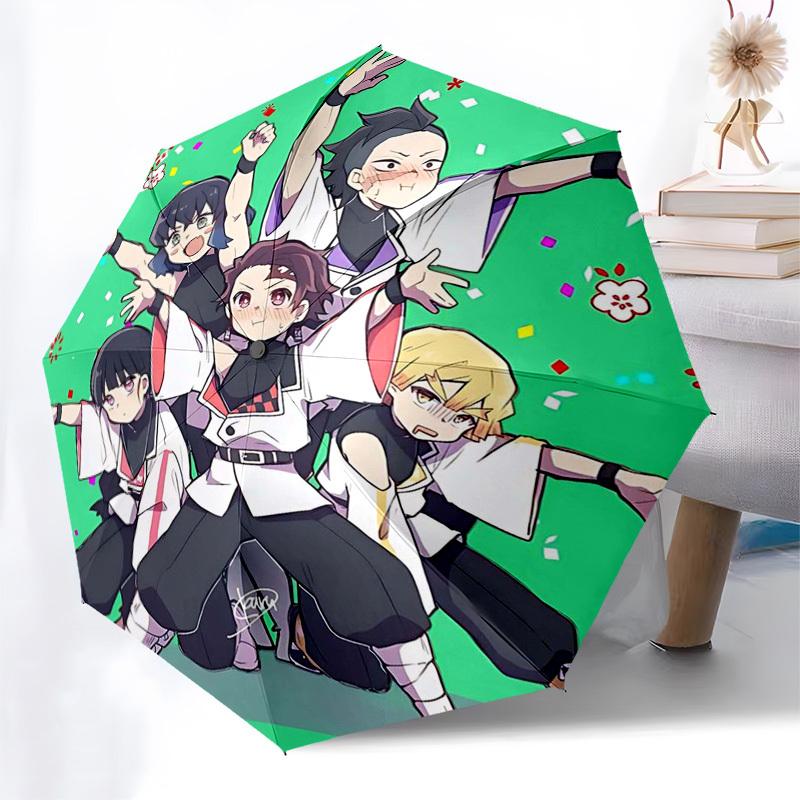 1pc Outdoor Umbrella with Demon Slayer Characters, Automatic Opening/Closing, Portable 3-Fold Design, 8-Bone Iron Frame, Festive Gift for Fans, T