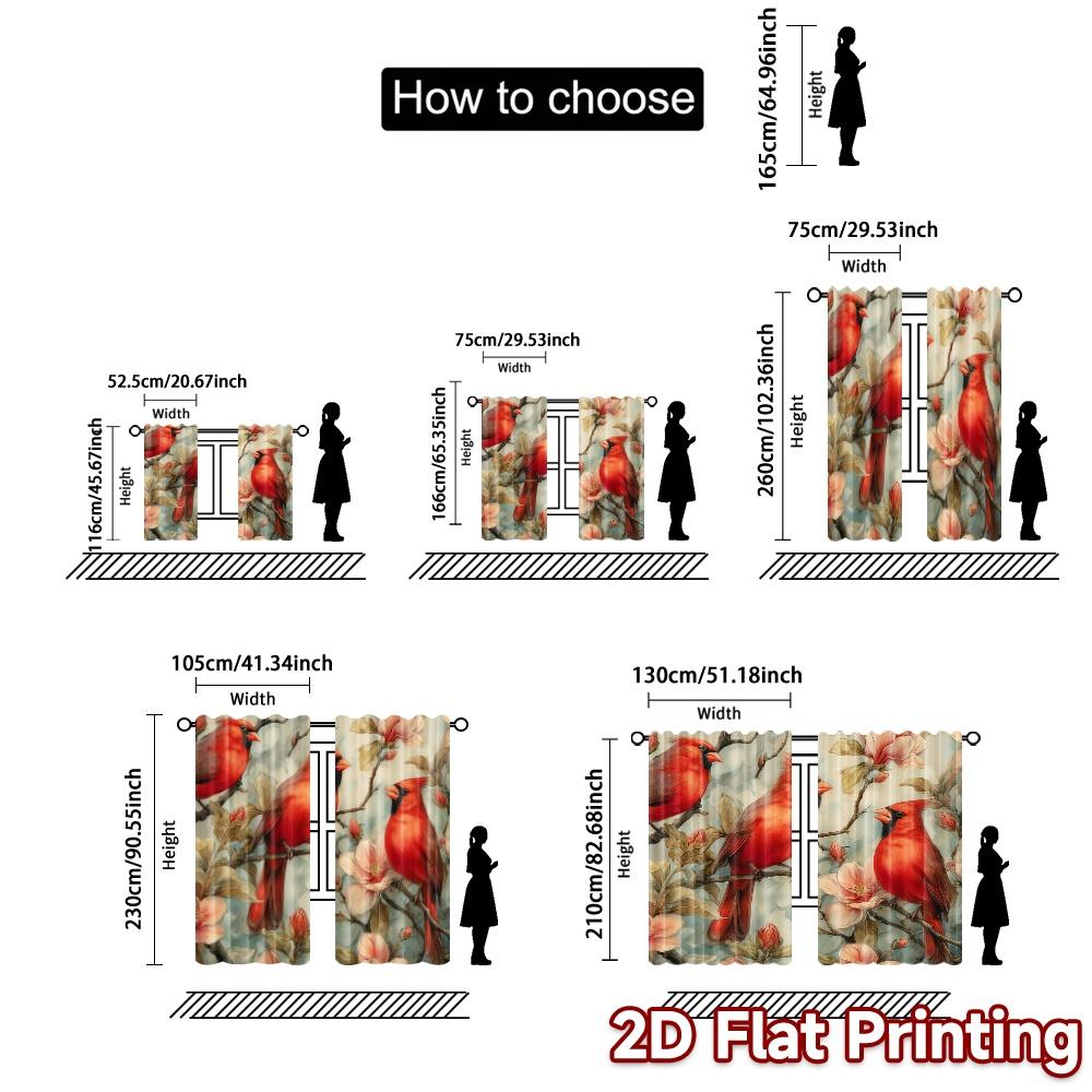 2D Flat Printing  JIT 2pcs   Curtains (Without Rod) Cardinal Blossoms(1) Popular Fashionable Curtains Durable 100% Polyester