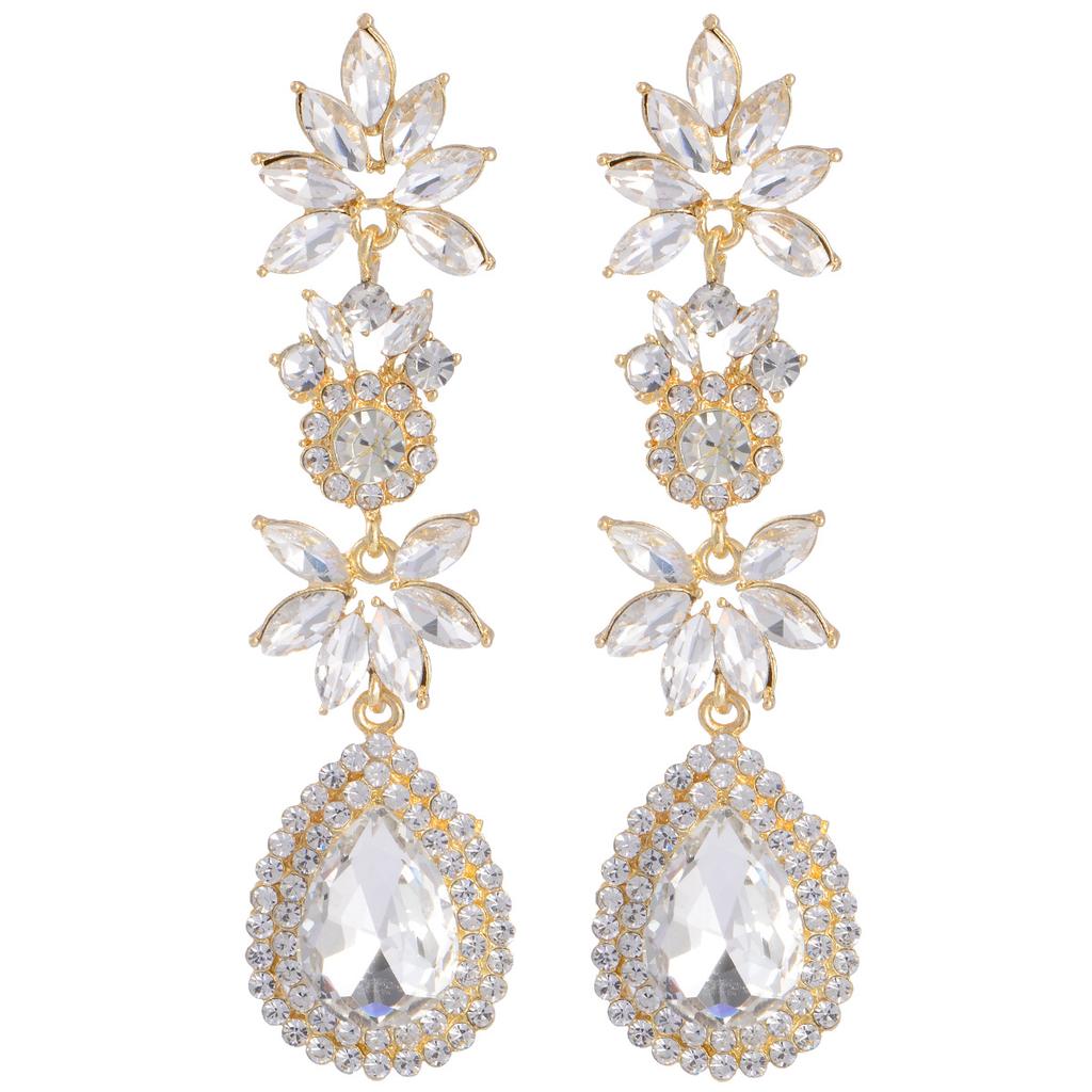 Wedding Bridal Earrings Women's Fashion Long Flower-style Teardrop Dangle Earrings
