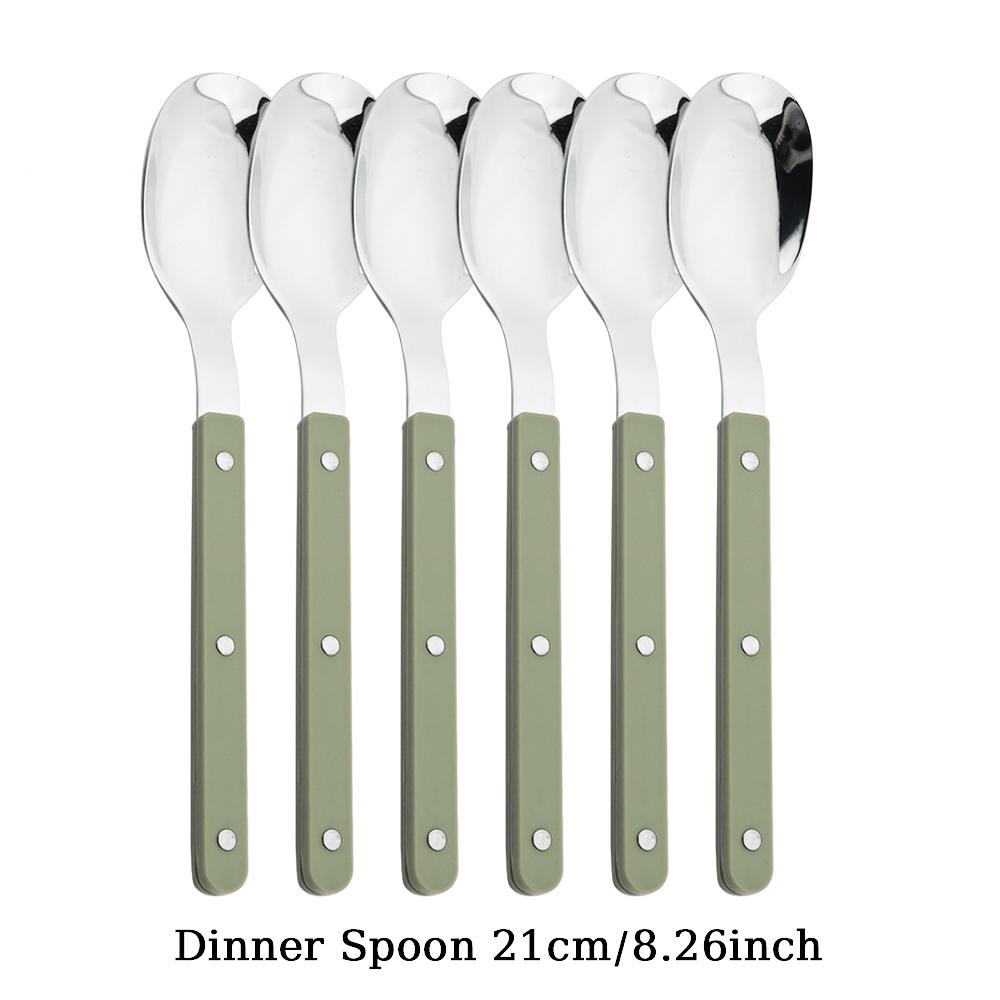 ABS Handle Rivets Decoration Cutlery Set Stainless Steels Dinner Set Green Fork Knife Spoon Western Dinnerware Kitchen Flatware