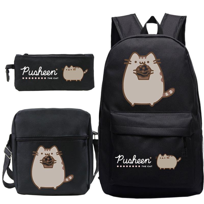 

Pusheen толстый кот милый мультяшный принт школьный рюкзак трансграничный студенческий портативный наплечный рюкзак пенал набор из трех предметов No specification