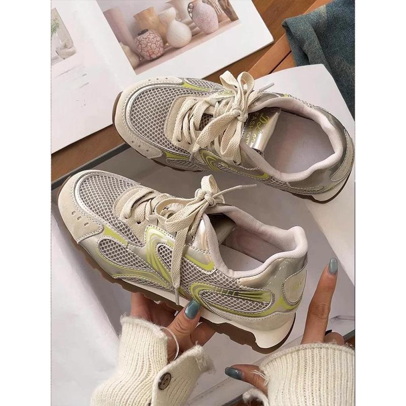 Silver mesh breathable thick-soled Forrest Gump shoes women's 2025 new retro color matching comfortable and lightweight casual sports shoes