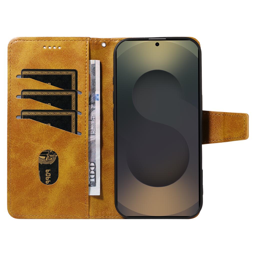 For Samsung Galaxy S25 Ultra Leather Case Wallet Stand Grids Imprinted Phone Cover with Strap