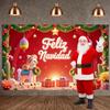Christmas Banner Colorful Ornaments Navidad Backdrop Santa Claus Background Green Curtains Holiday Display For Christmas Holiday