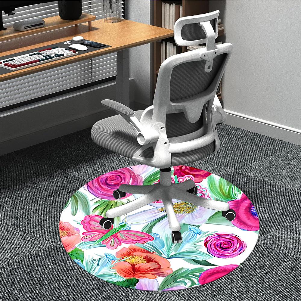 

1pc Floral Butterfly Office Round Rug, Non-slip, Soft and Durable Office Rug for Interior Decoration, Perfect for Office, Beautiful Decoration yy26032 80cm by 80cm
