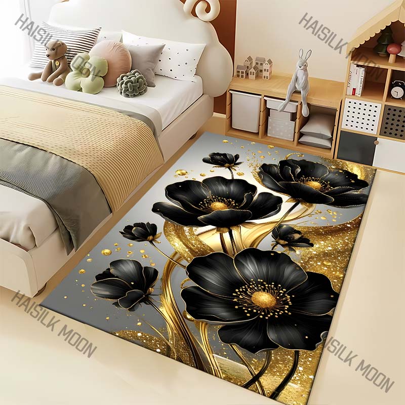 

Beautiful Golden Flowers Carpet for Living Room Bedroom Bedside Floor Mat Sofa Table Area Rugs Home Decor Large Size 40x60cm