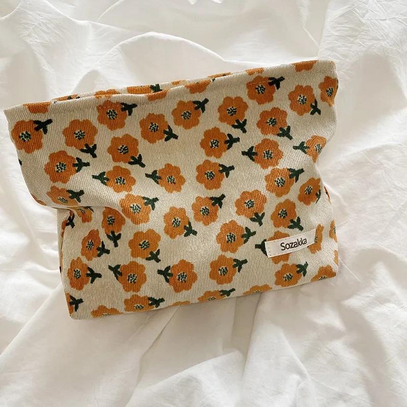 Corduroy Makeup Bags for Women Floral Print Cosmetic Bag Pencil Case Travel Toiletry Bag Storage Bag Organizer Beauty Case