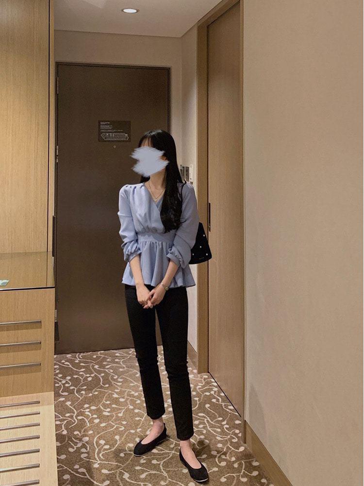 Elegant V-neck Chiffon Blouse - Women's Spring/Autumn, Waist-Slimming Tie-up, Long-Sleeve, Sweet Fairy Style