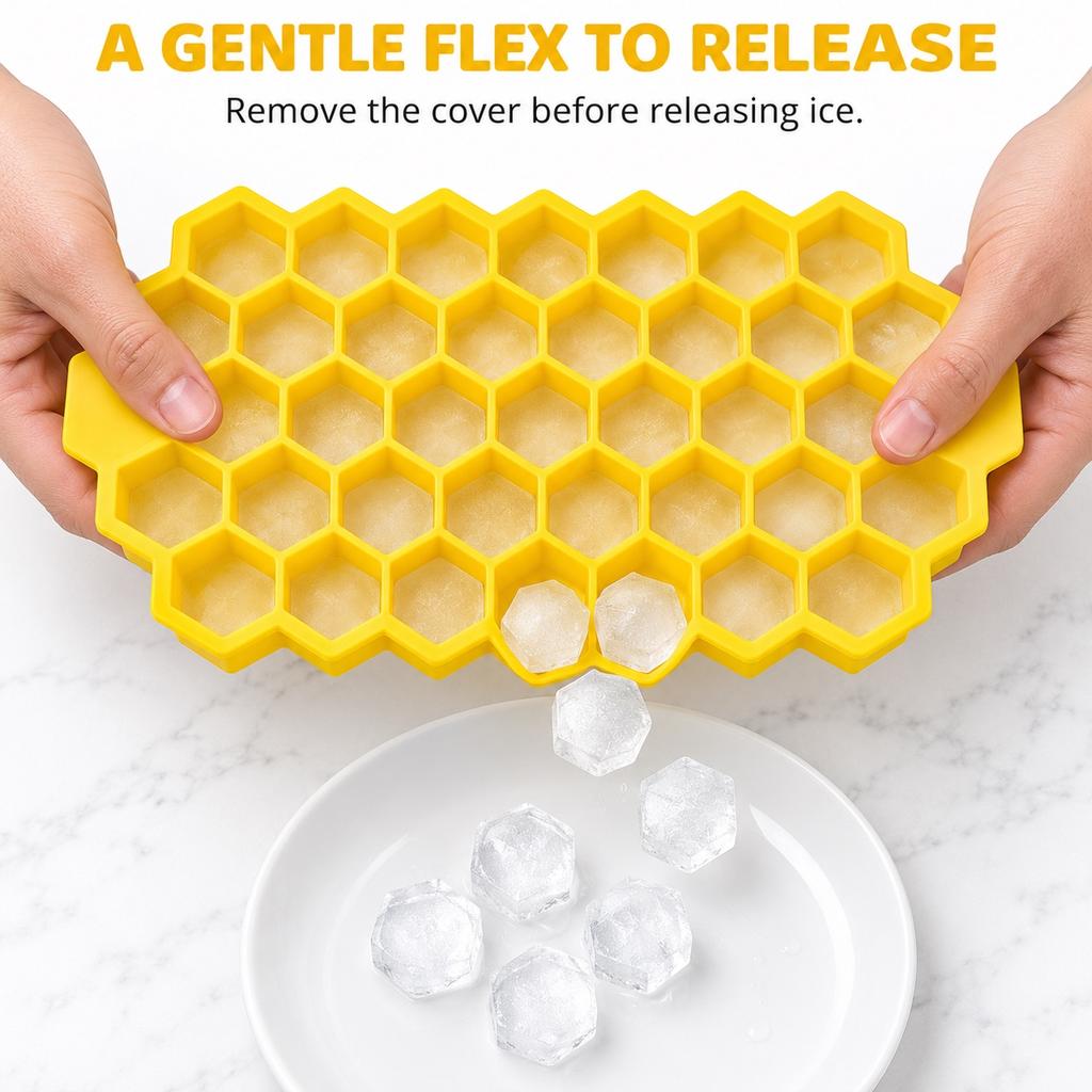 37-Cell Honeycomb Silicone Ice Tray with Lid, 4 Color Options