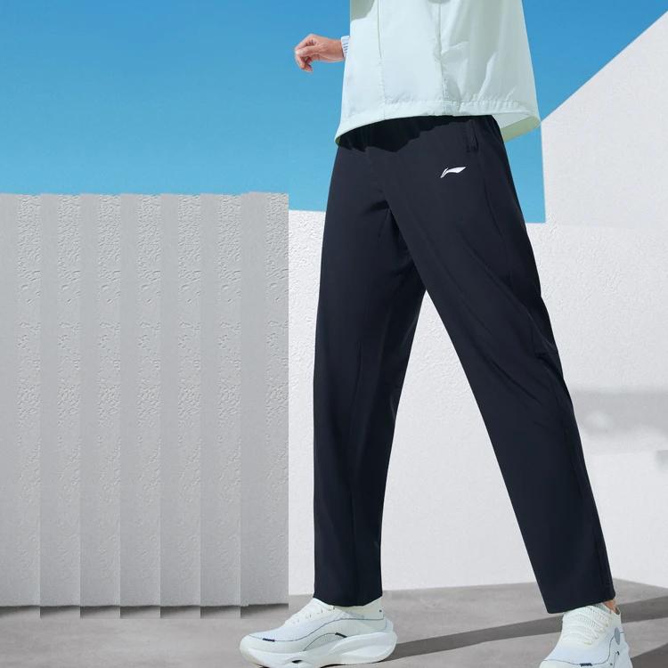 Li Ning Fitness Series Logo Print Straight Leg Sports Pants Men Bottoms Black AYKT563-4