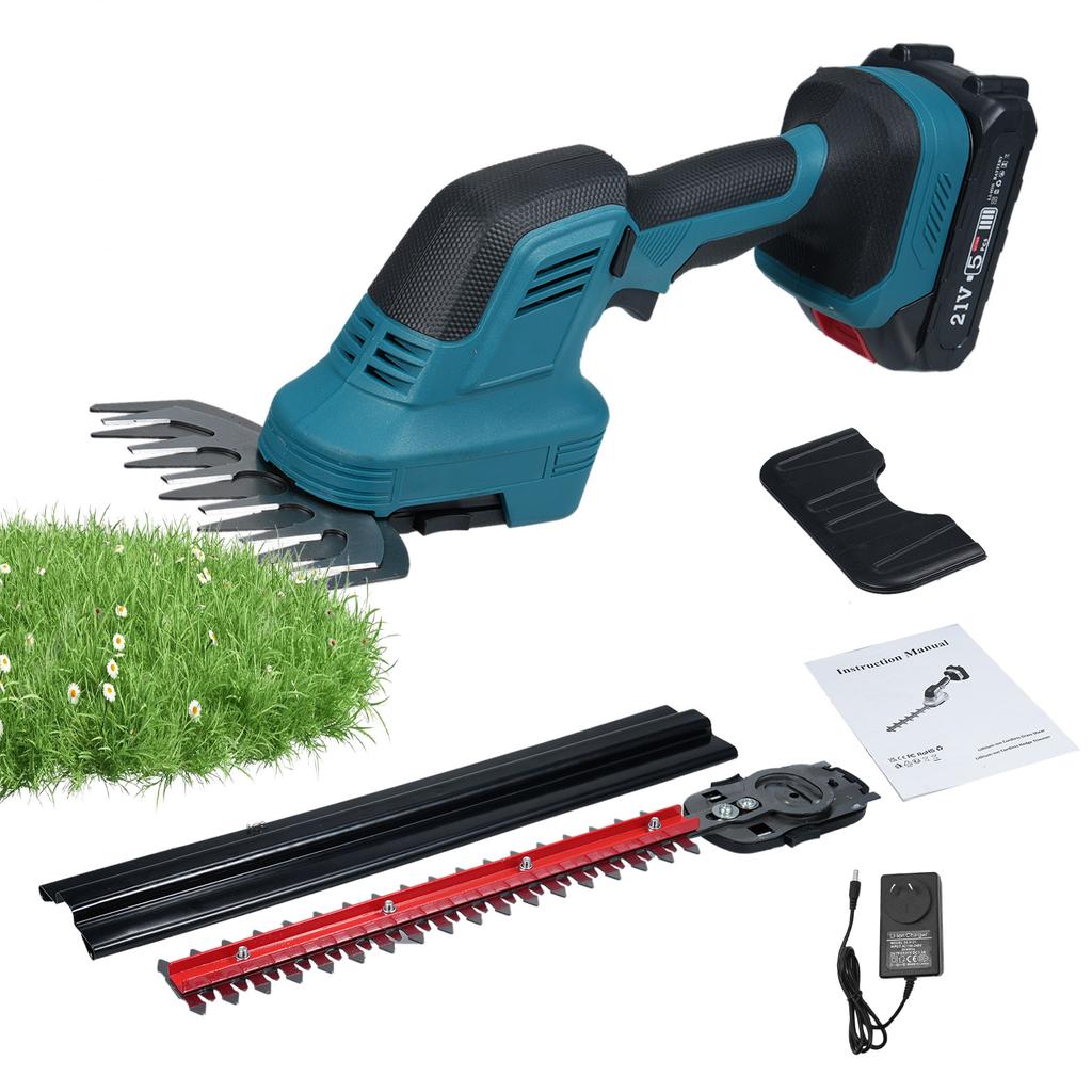 2-in-1 Grass Shear & Shrubbery Trimmer 21V Handheld Electric Hedge Trimmer & Grass Trimmer Shrub Tri