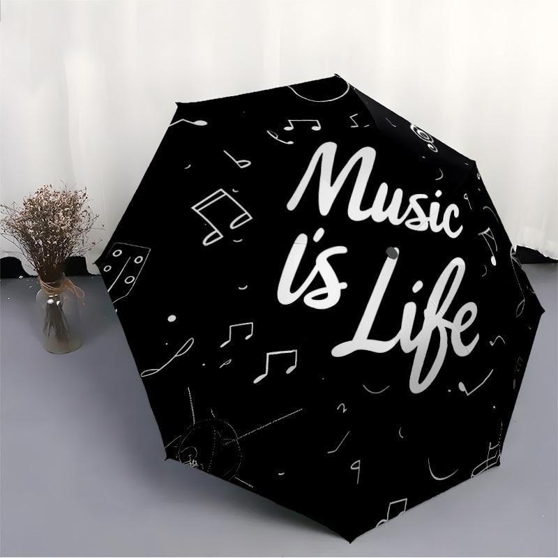 1pc Music, Life Automatic Folding Umbrella - Portable Collapsible, 8-Rib Durable Frame, Perfect for Outdoor Use,  yy251218117