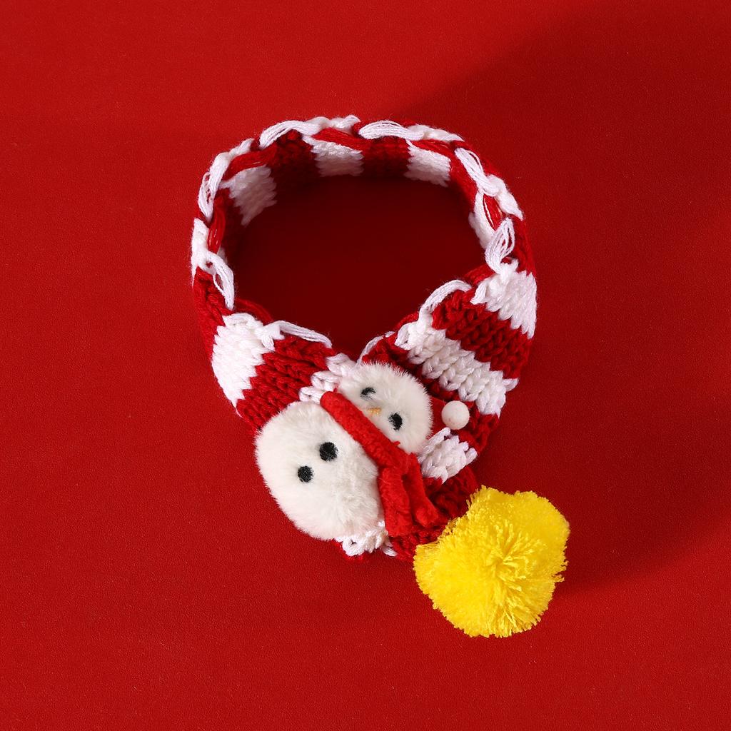 Pet Yarn Christmas Scarf Striped Ball Christmas Tree Snowman Reindeer Cartoon Hat Accessories Dog Scarf Puppy Accessories
