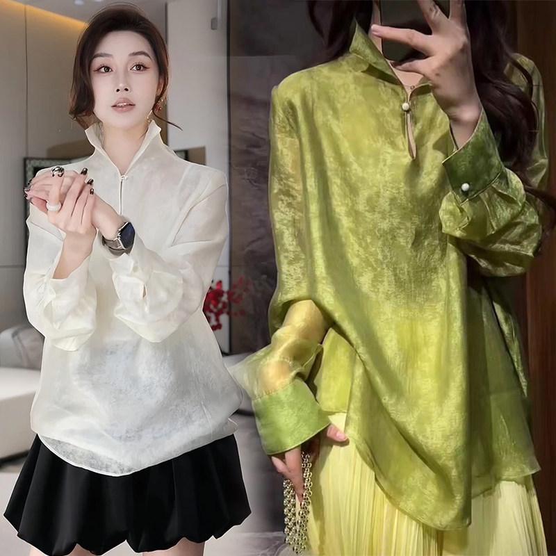 New Chinese Style Stand Collar Long Sleeve Women's Shirt - Slimming, Elegant Spring Fashion 2026.