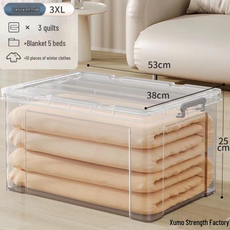 Large Capacity Transparent Plastic Storage Box for Clothes & Snacks - Orange