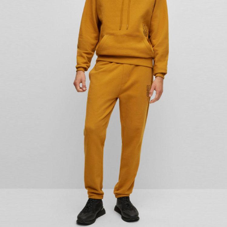 HUGO BOSS SS23 Knitted Sweatpants Men's Yellow Moderate Cuffed Pants 50482855-221