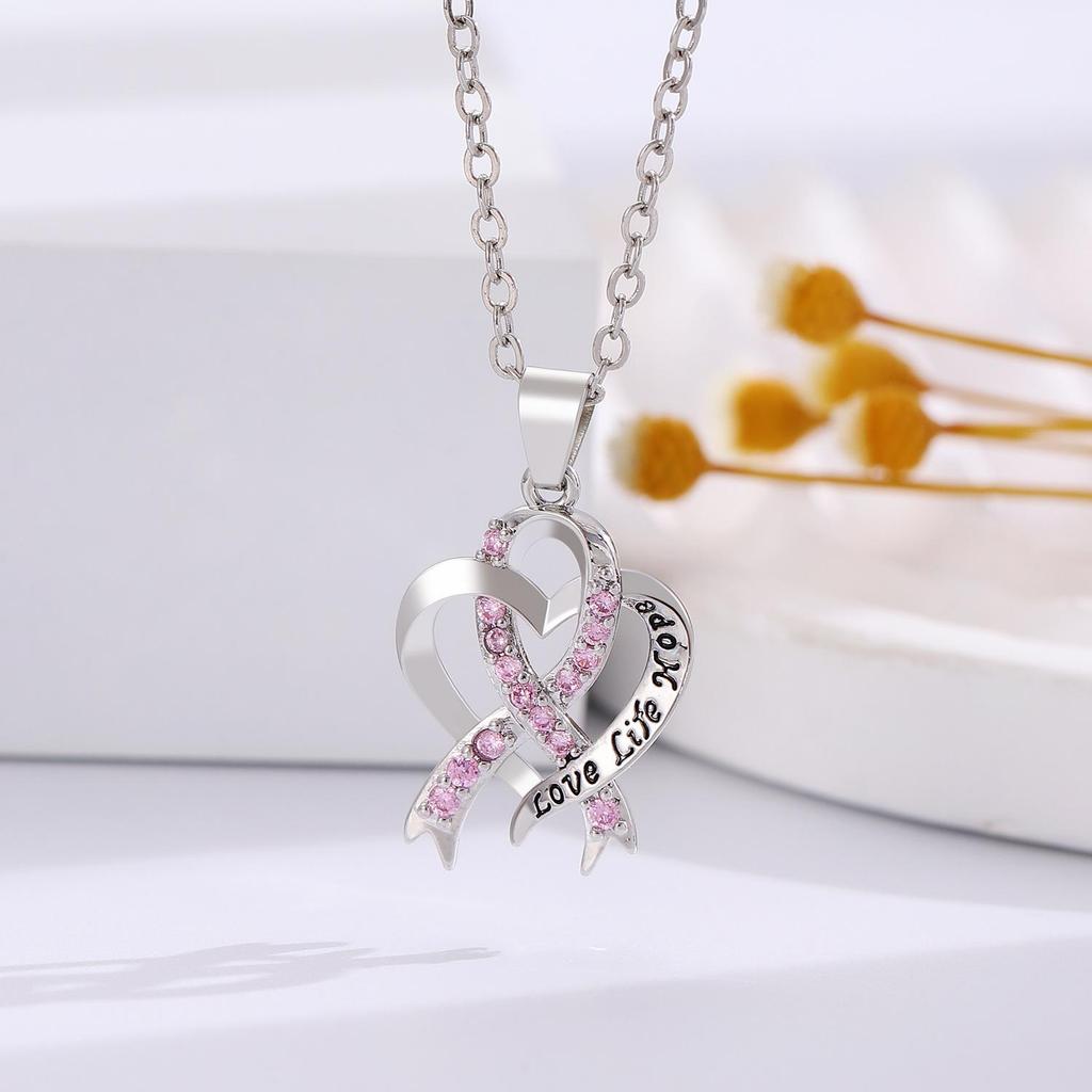 Red Ribbon Breast Cancer & AIDS Awareness Jewelry Set: Necklace, Nurse Bracelet, Badge