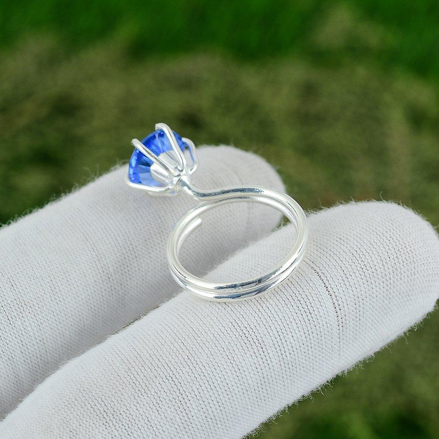 Mothers Day Sale 925 Silver Round Tanzanite Quartz Stone Promise Ring Jewelry