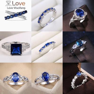Trendy Women Finger Rings Blue Crystal Zirconia Accessories for Party Delicate Design Daily Wearable Jewelry Dropshipping