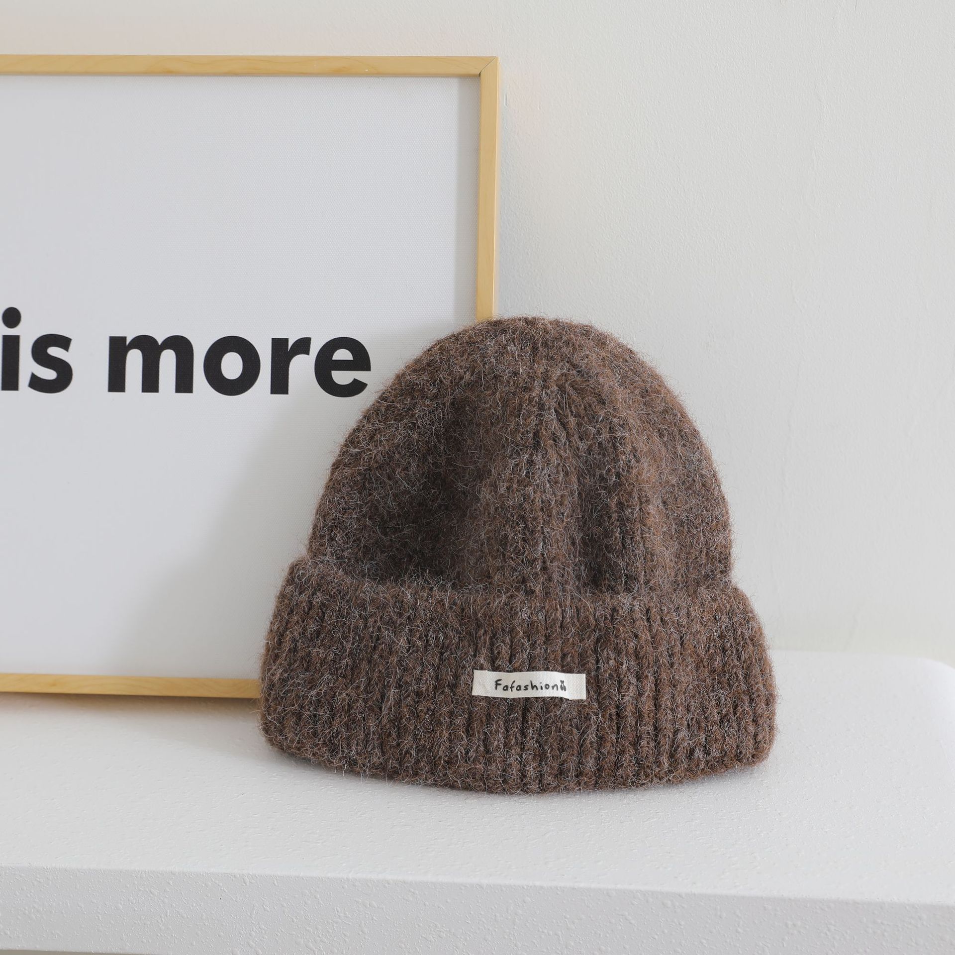 

Japanese Simple Letter Pattern Labeling Knitted Hat for Women in Autumn and Winter New Warm and Thickened Cold Hat Showing A Small Face one size