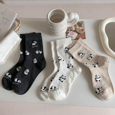 Trendige Socken, Damen Plüsch-Panda-Socken, Niedliche und vielseitige Mid-Calf-Socken, Nahtlose Baumwollsocken, Süßer Schulstil, Frotteesocken