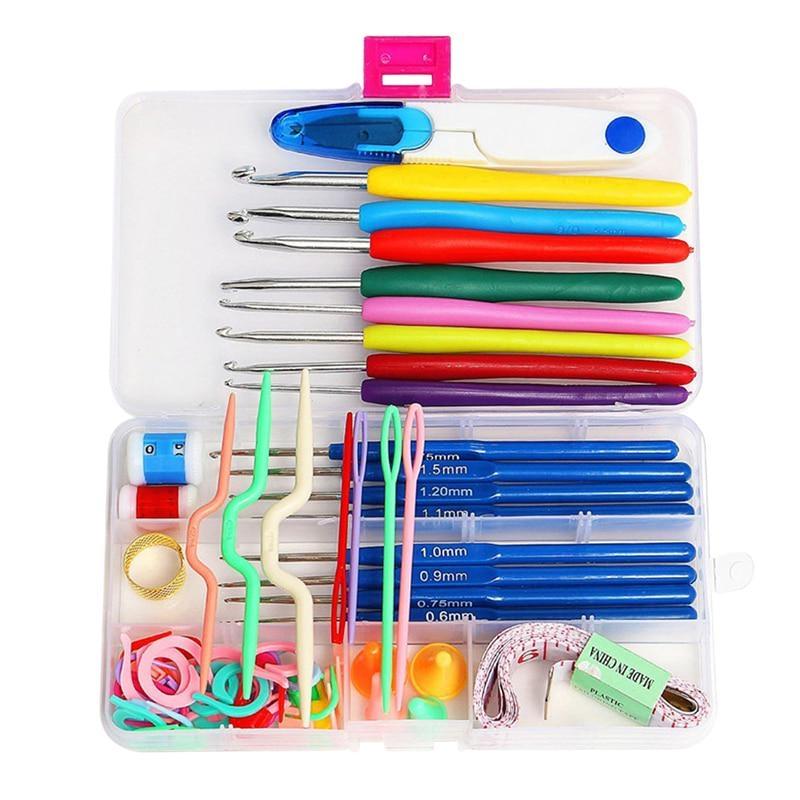 57 in 1 Full Set DIY Crochet Hooks Needles Stitches Knitting Craft Case Crochet Weaving Tools Sewing