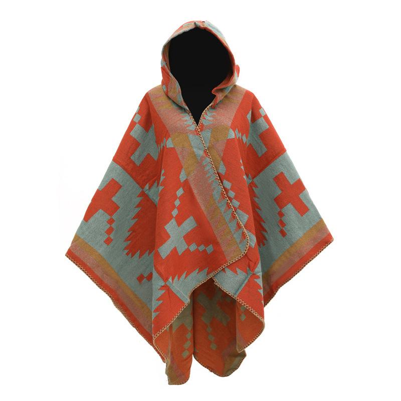 Verdickter Geometrisch Gewebter Schlitzumhang Hut Neuer Umhang Umhang Schal