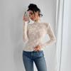 Spring Women's New Style Women's Butterfly Jacquard Mesh Slim Fit Small Stand Collar Long Sleeve T-Shirt Top