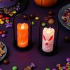 Halloween Candle Lantern LED Flameless Pillar Candles, Spooky Face Handheld Light, Battery Decor Operated Flickering Fake Candles for Party Home Table
